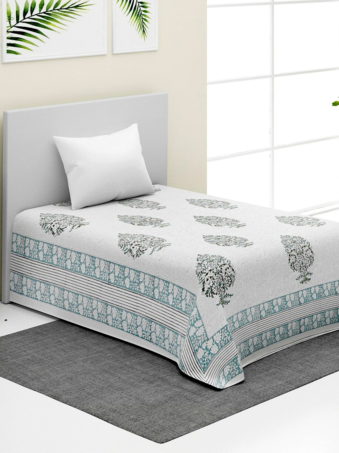

Fabindia Grey & Teal Printed 120 Cotton Bed Cover