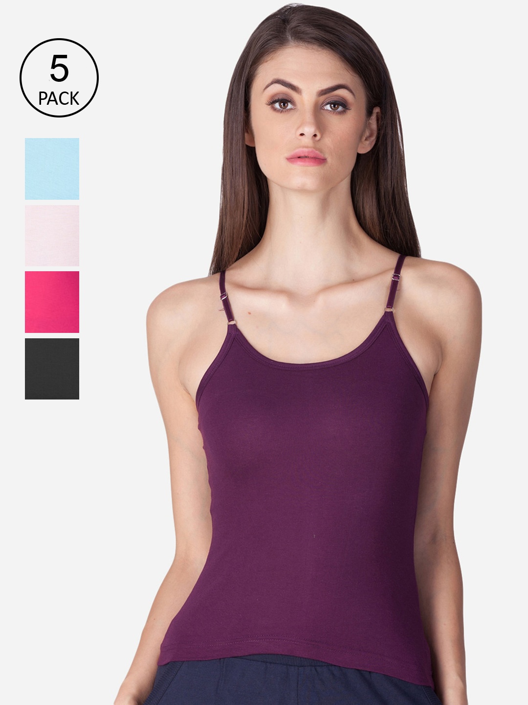 

Lux Cozi Women Pack Of 5 Assorted Solid Camisoles