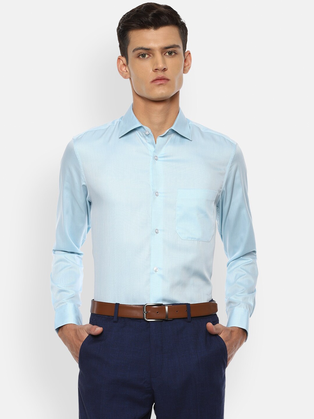 

Louis Philippe Men Blue Solid Pure Cotton Formal Shirt