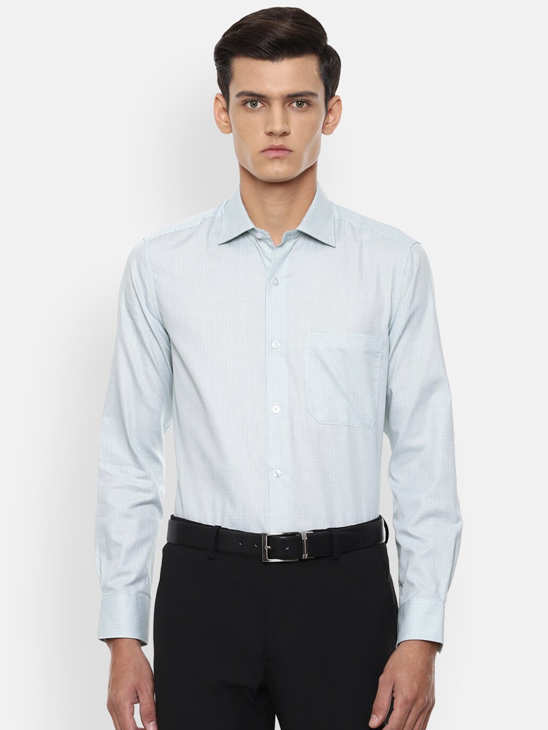

Louis Philippe Men Blue Opaque Striped Formal Shirt