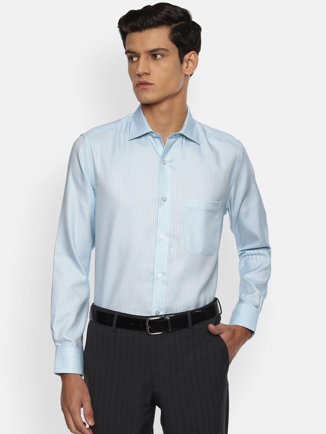 

Louis Philippe Permapress Men Blue Opaque Printed Formal Shirt