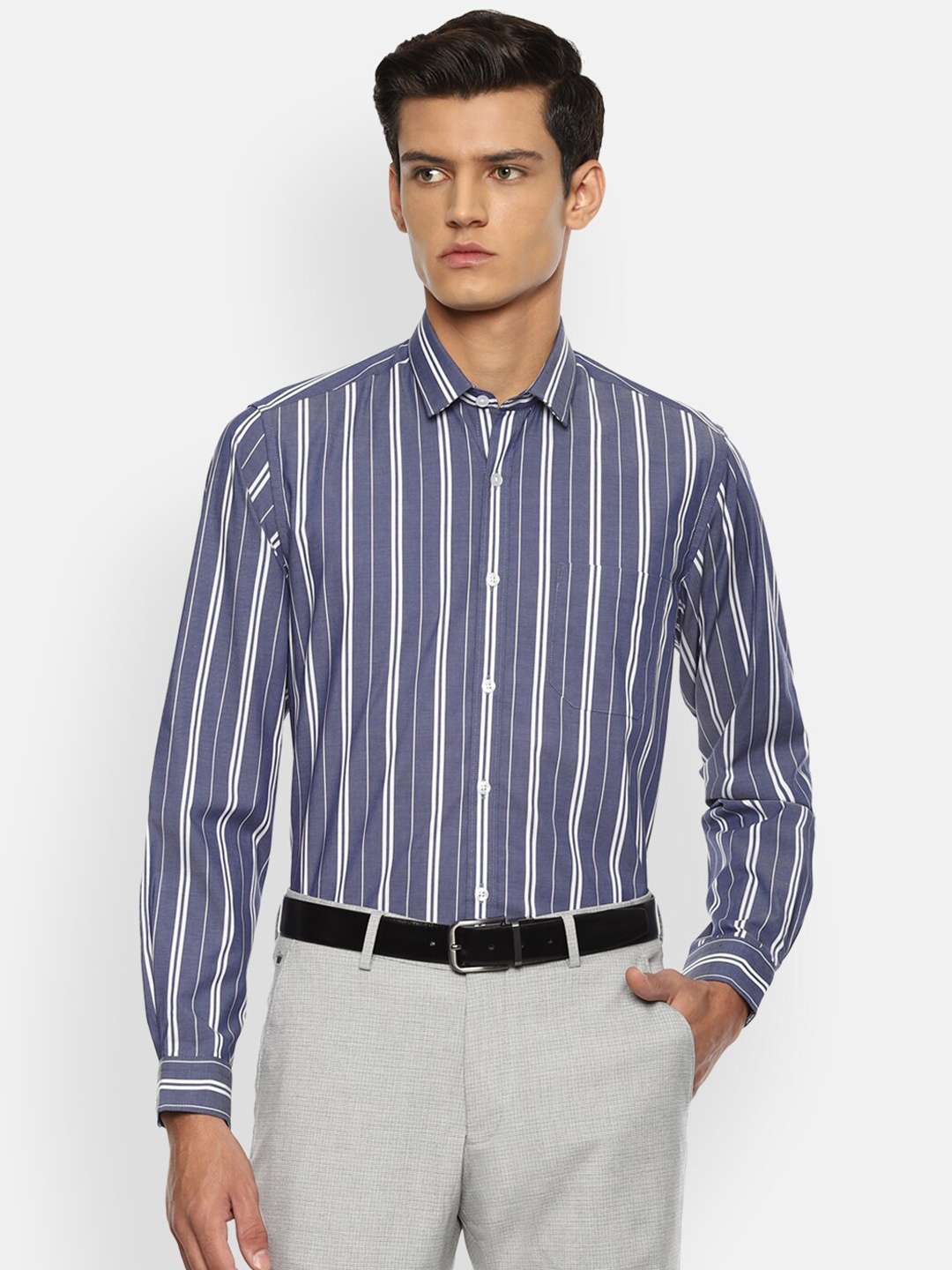 

Louis Philippe Men Blue Slim Fit Striped Formal Shirt