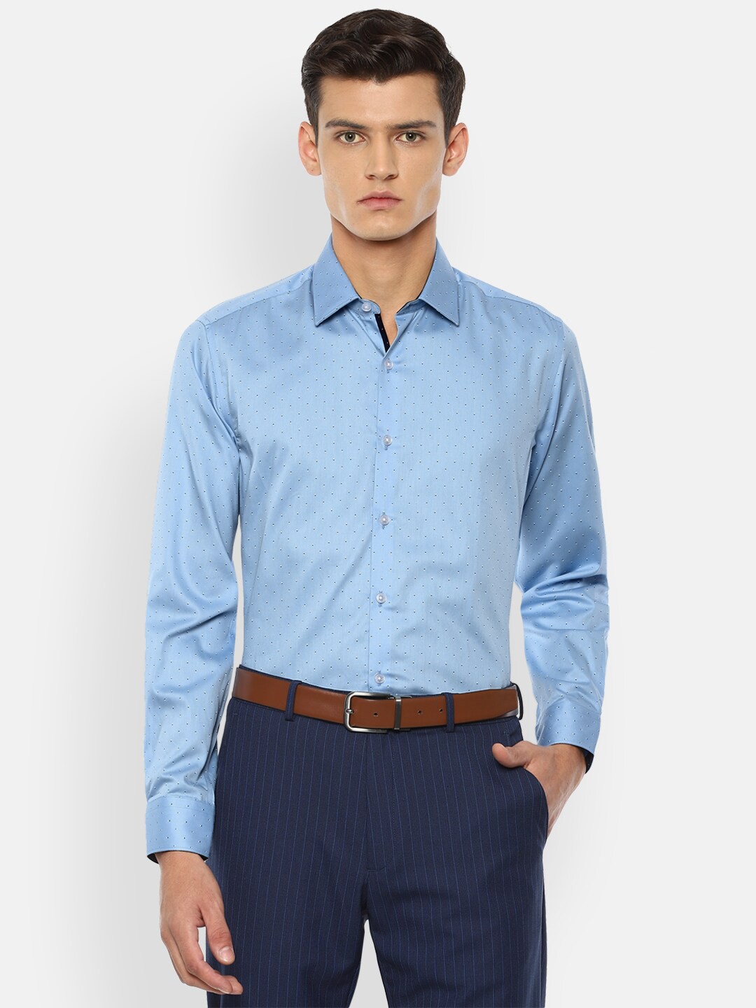 

Louis Philippe Men Blue Slim Fit Opaque Printed Formal Shirt