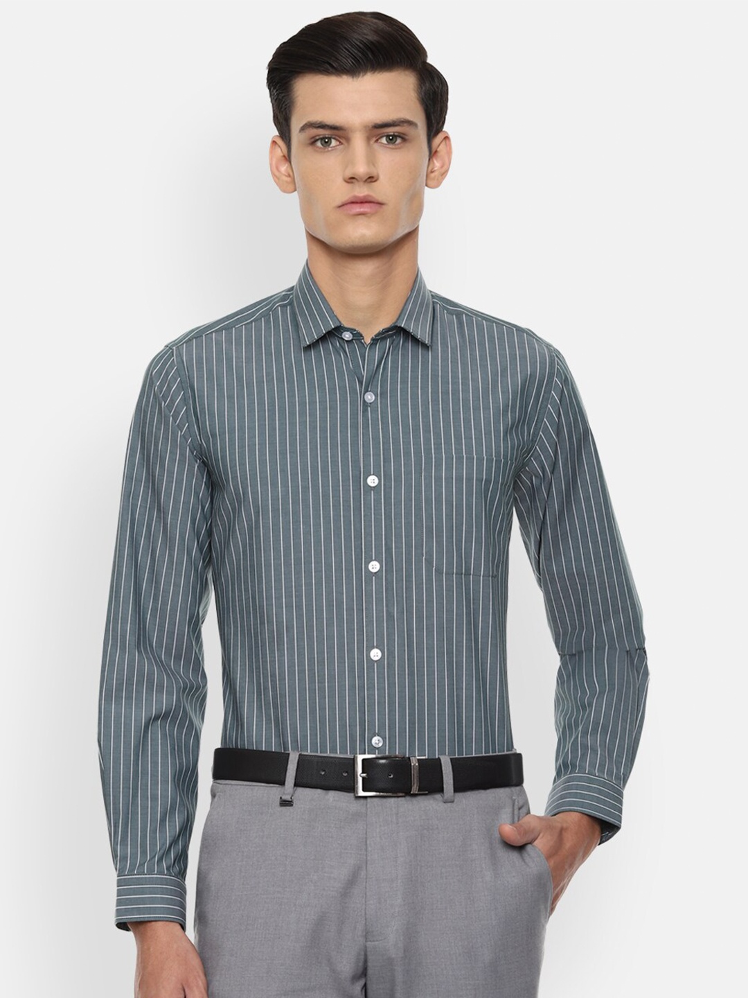 

Louis Philippe Men Blue Slim Fit Opaque Striped Formal Shirt