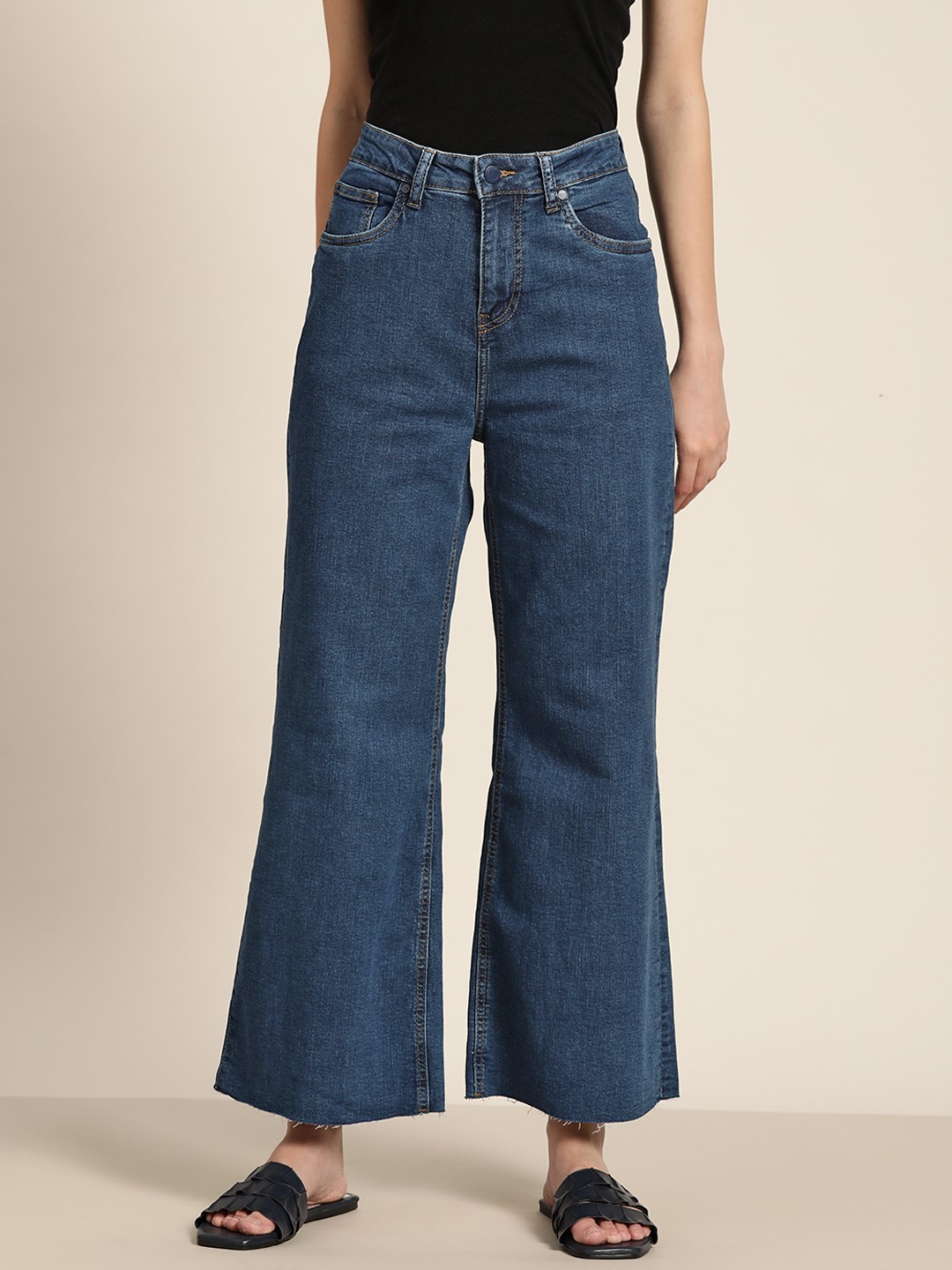 

ether Women Blue Wide Leg High Rise Stretchable Jeans