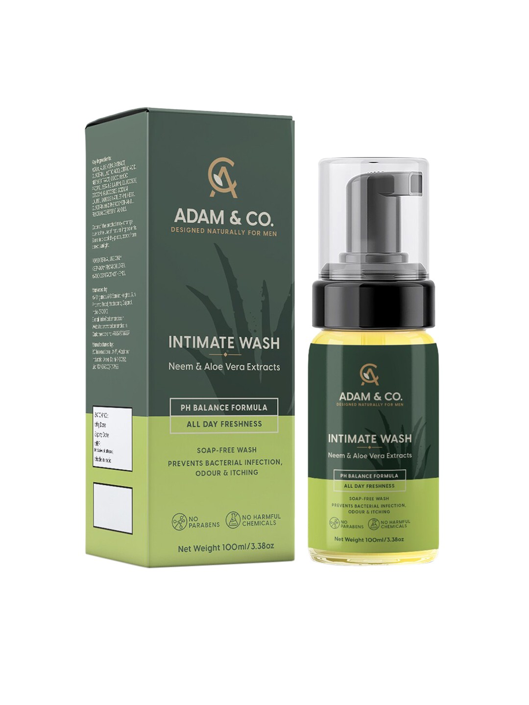 

ADAM & CO Men Green Intimate Wash with Neem & Aloe Vera Extracts, White