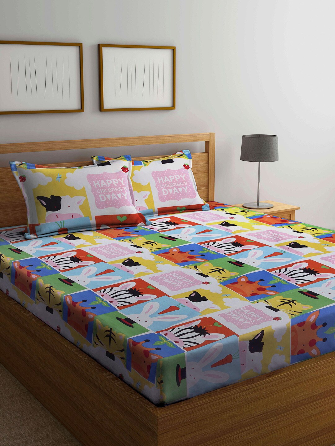 

Arrabi White Cartoon Characters 300 TC King Bedsheet with 2 Pillow Covers