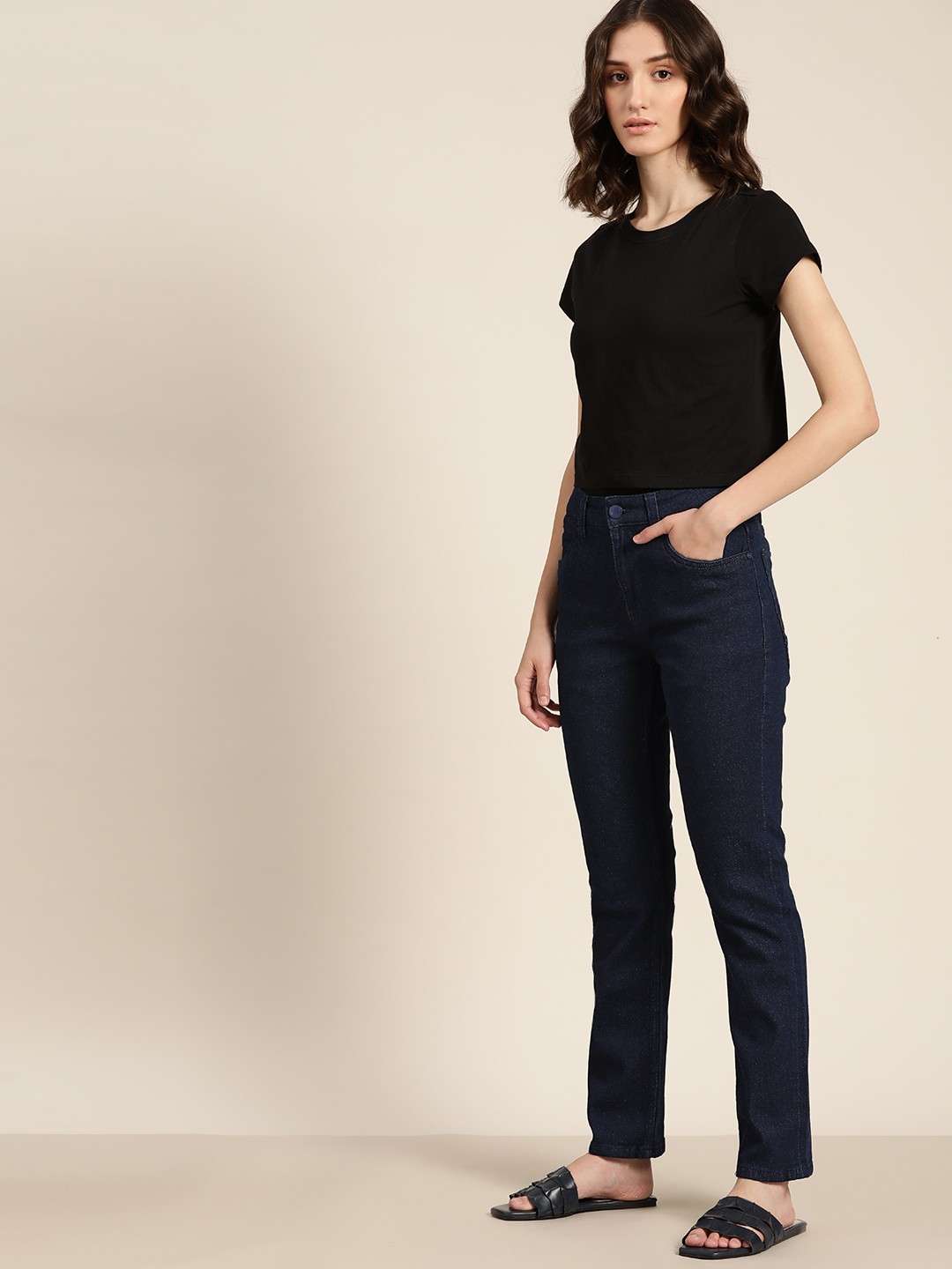 

ether Women Navy Blue Slim Tapered Fit Stretchable Jeans