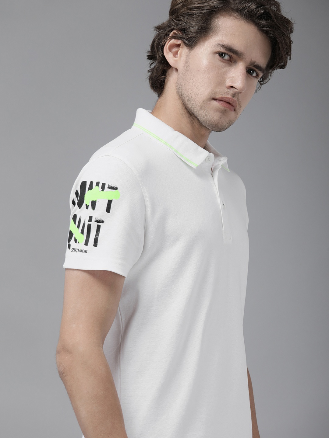 

SPYKAR Men White Solid Polo Collar Slim Fit T-shirt
