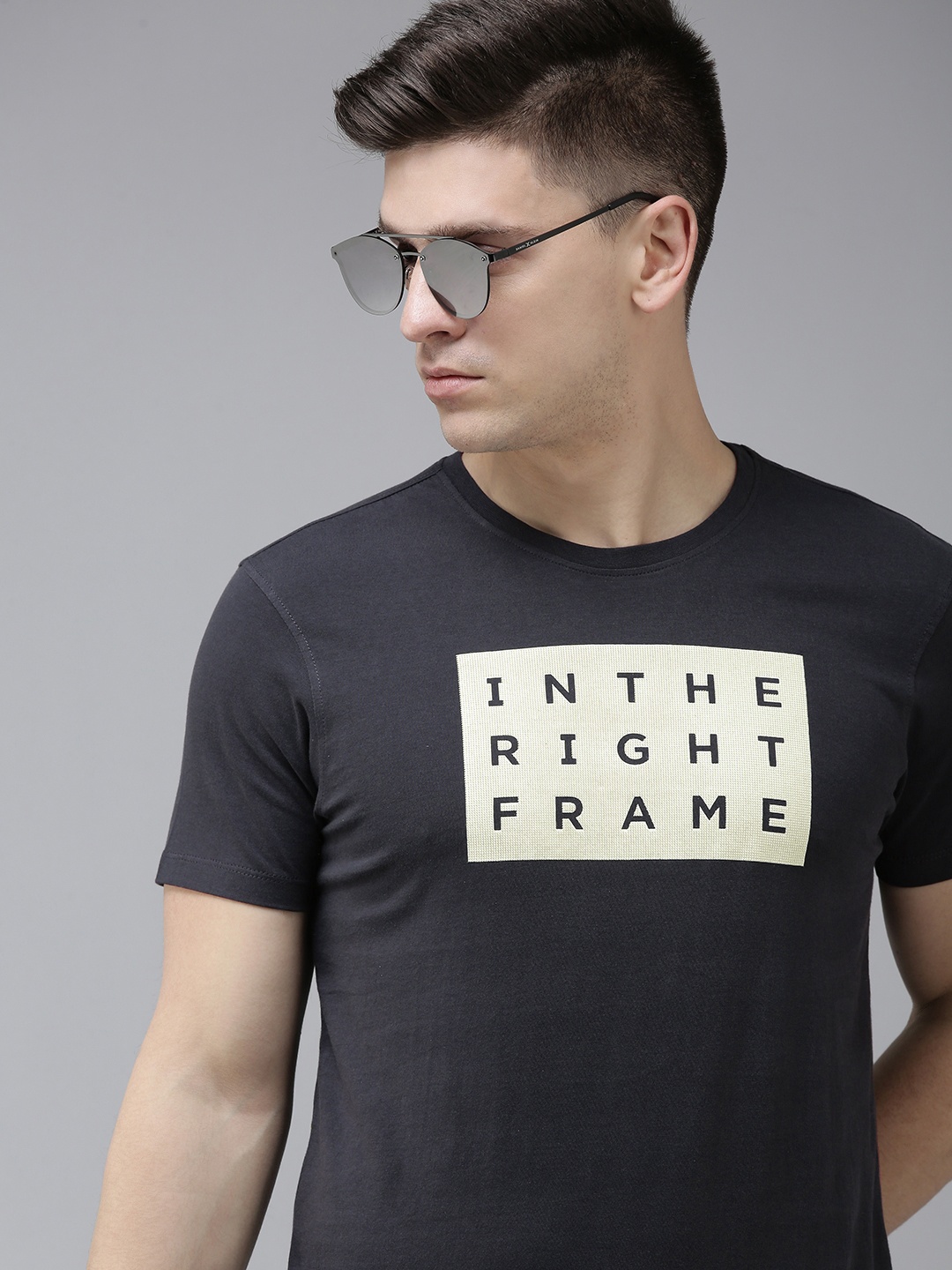 

SPYKAR Men Charcoal Grey Printed Slim Fit T-shirt