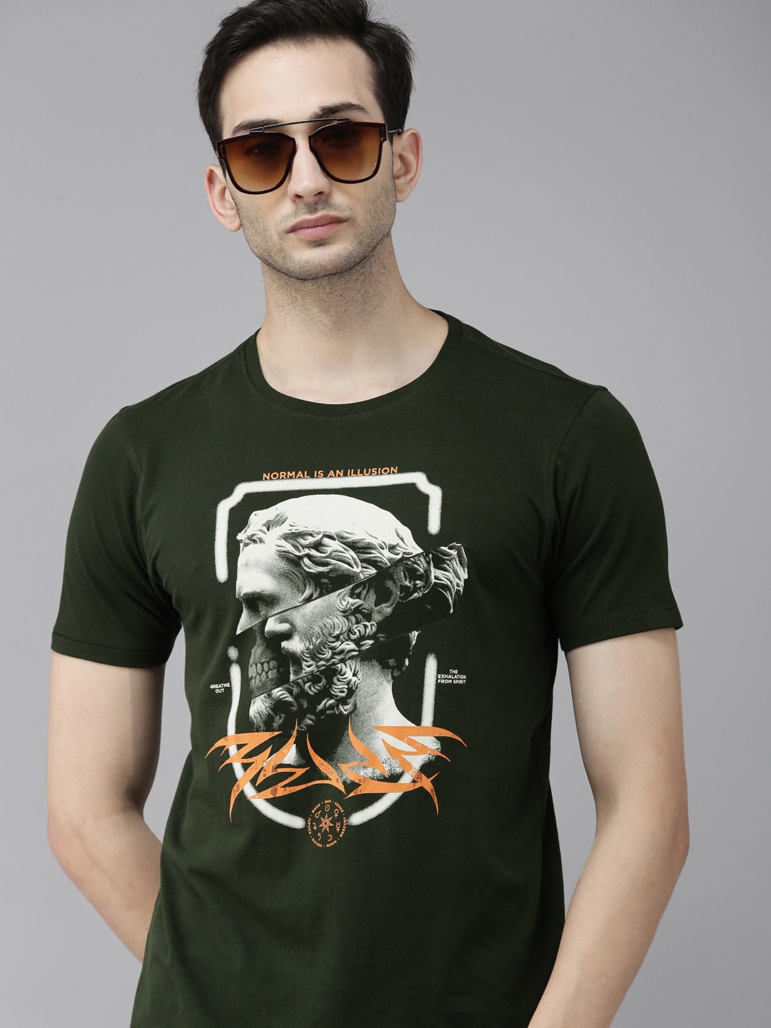 

SPYKAR Men Olive Green & White Printed Slim Fit T-shirt