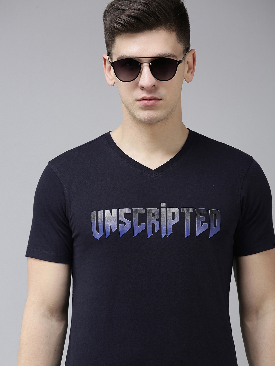 

SPYKAR Men Navy Blue Typography Printed Slim Fit T-shirt