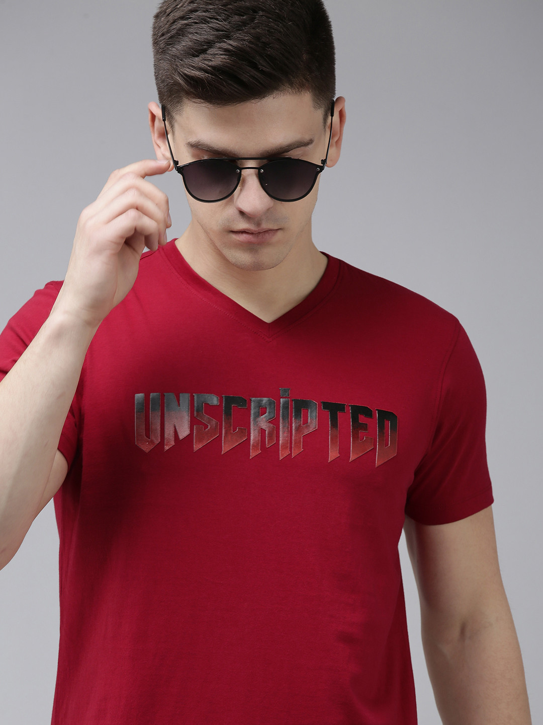 

SPYKAR Men Red & Black Printed Slim Fit T-shirt