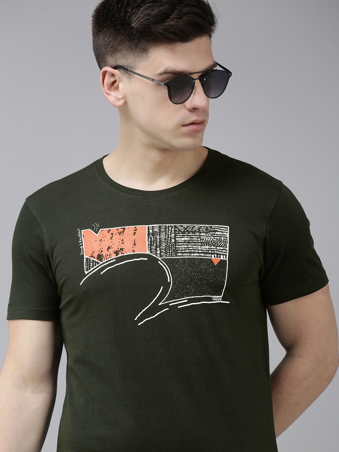 

SPYKAR Men Olive Green Printed Slim Fit T-shirt