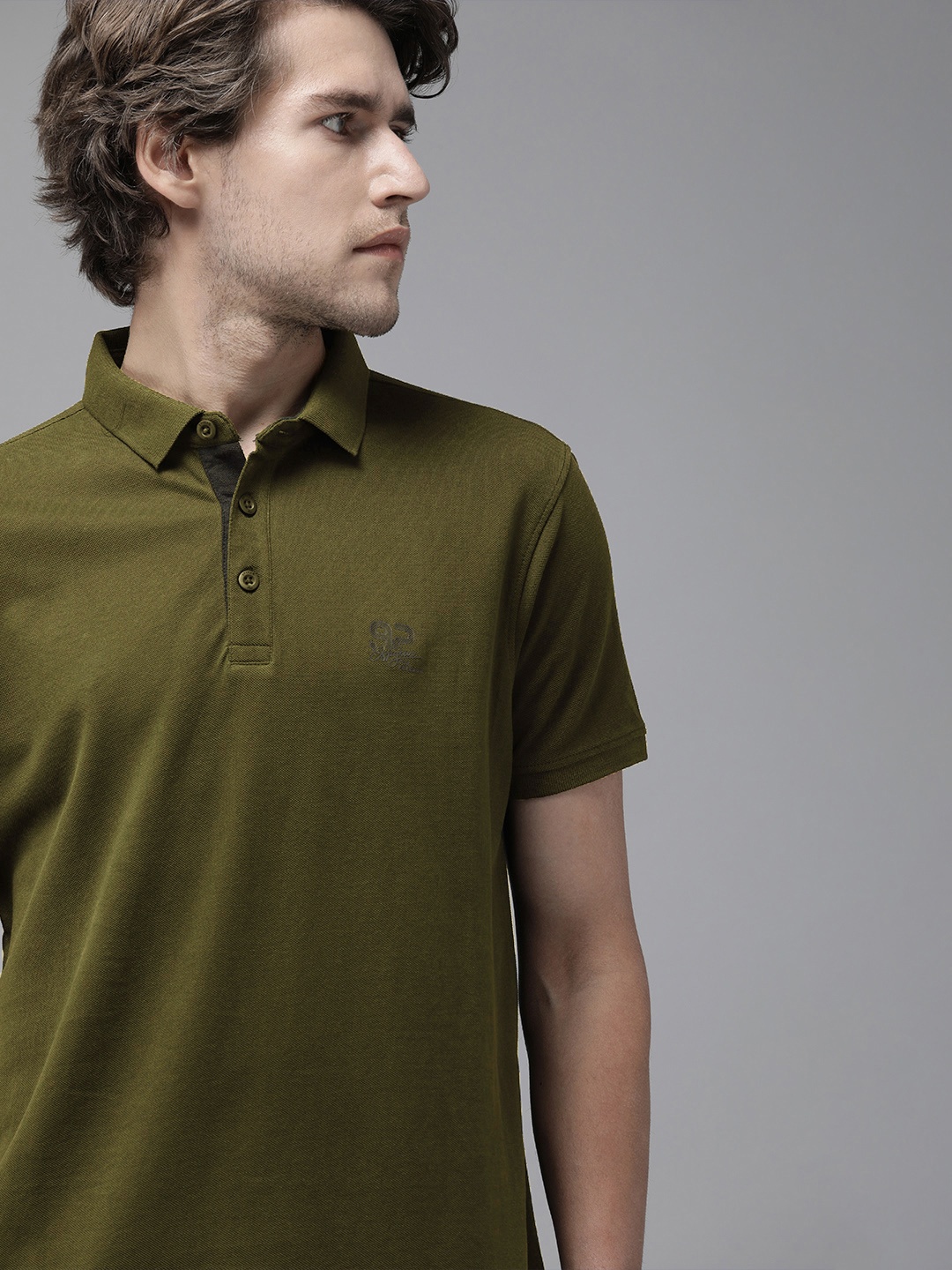 

SPYKAR Men Olive Green Solid Polo Collar Slim Fit Pure Cotton T-shirt
