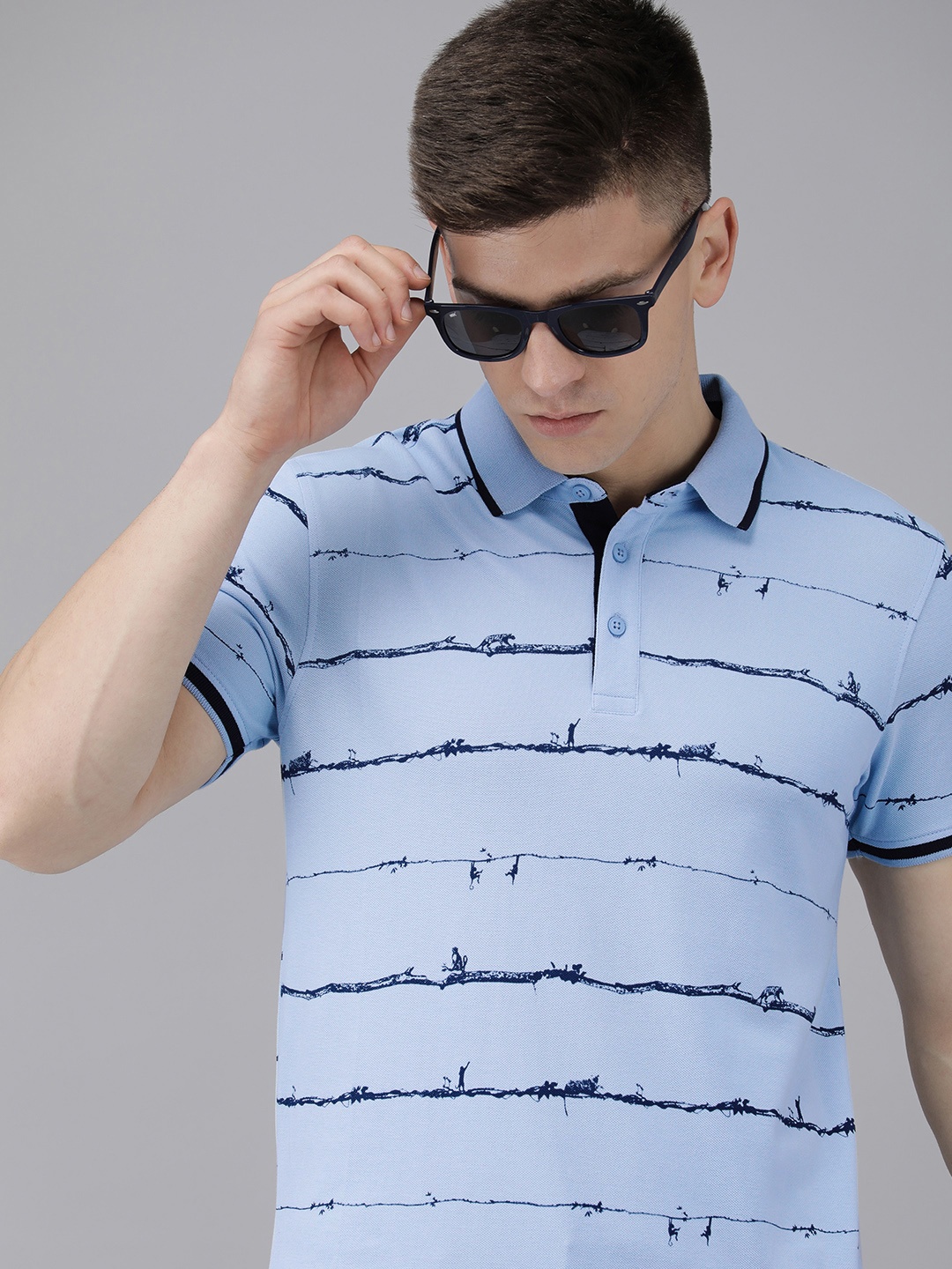 

SPYKAR Men Blue & Navy Blue Printed Polo Collar Slim Fit T-shirt