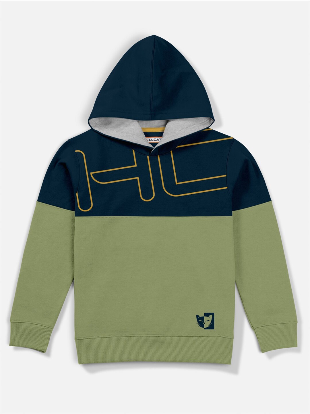 

HELLCAT Boys Green Colourblocked Hooded Sweatshirt