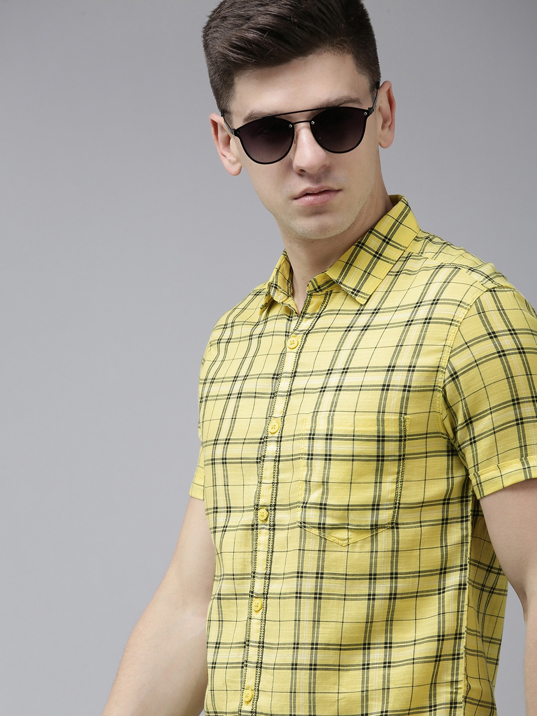 

SPYKAR Men Yellow Slim Fit Buffalo Checked Casual Shirt