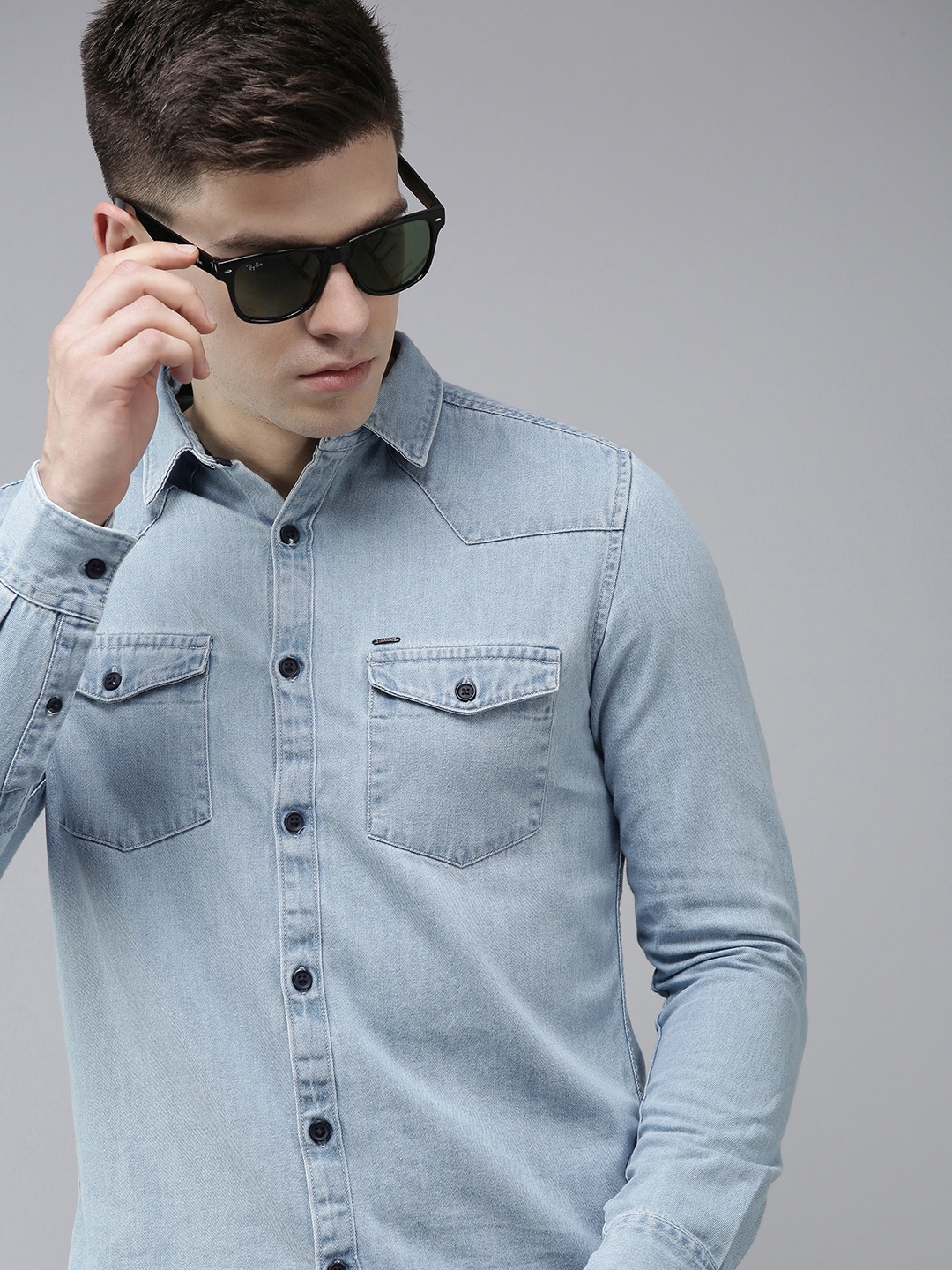 

SPYKAR Men Light Blue Solid Slim Fit Casual Denim Shirt