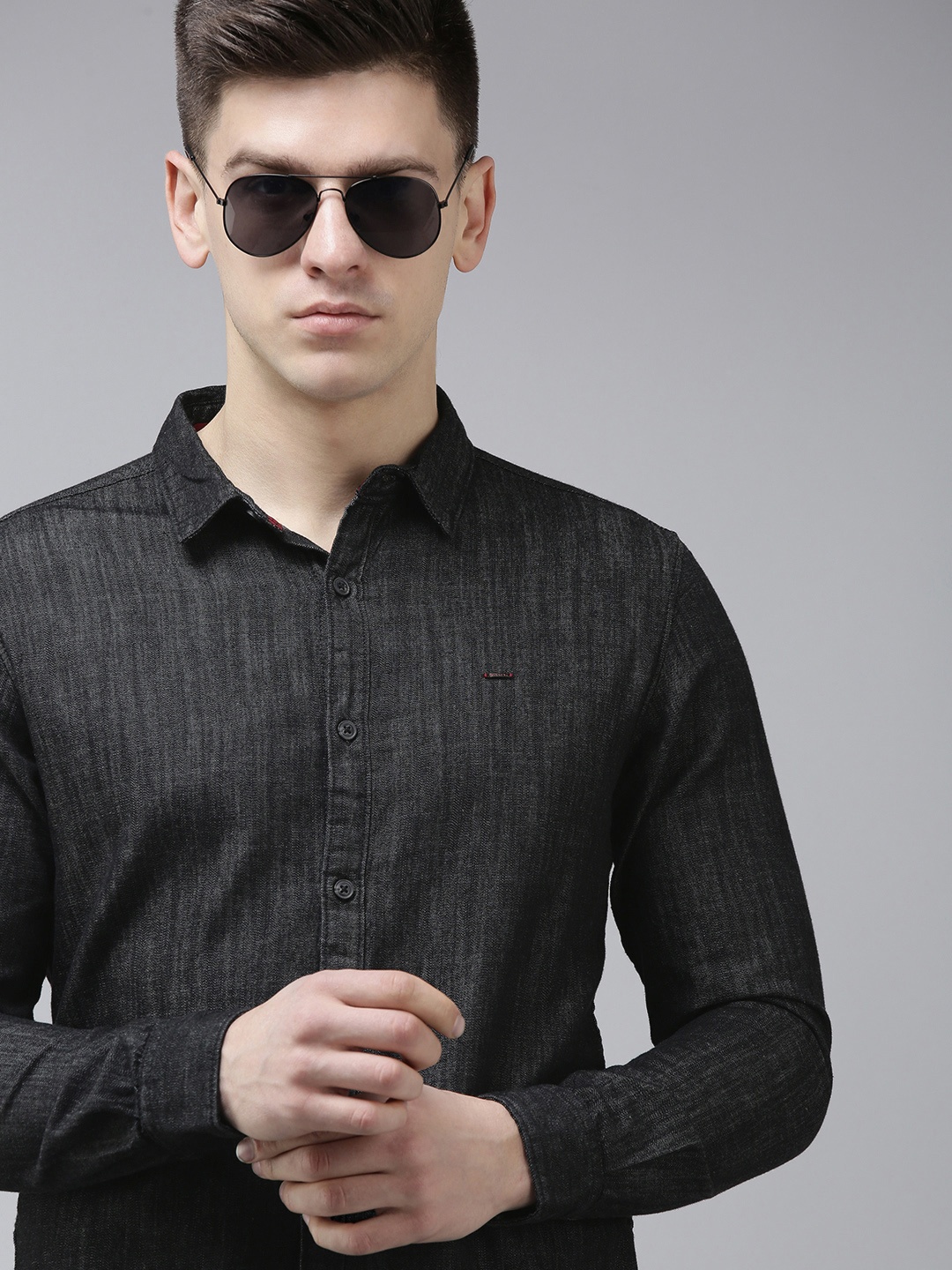 

SPYKAR Men Black Self Designed Slim Fit Casual Shirt