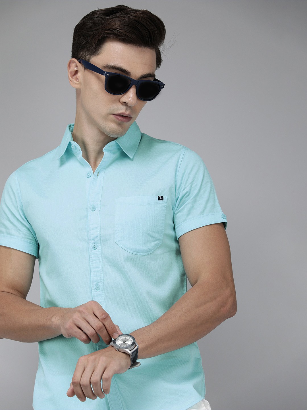

SPYKAR Men Sky Blue Solid Slim Fit Cotton Casual Shirt