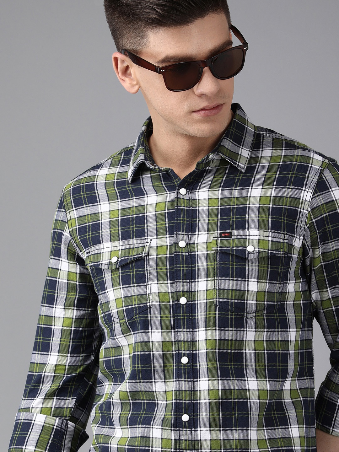 

SPYKAR Men Green & Multicolour Tartan Checks Slim Fit Casual Shirt