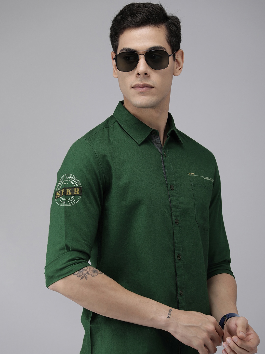 

SPYKAR Men Olive Green & White Slim Fit Printed Casual Shirt