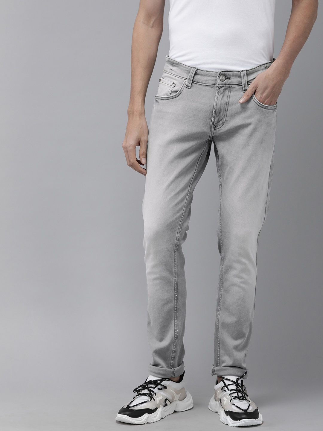 

SPYKAR Men Grey Skinny Fit Low-Rise Lightly Faded Jeans