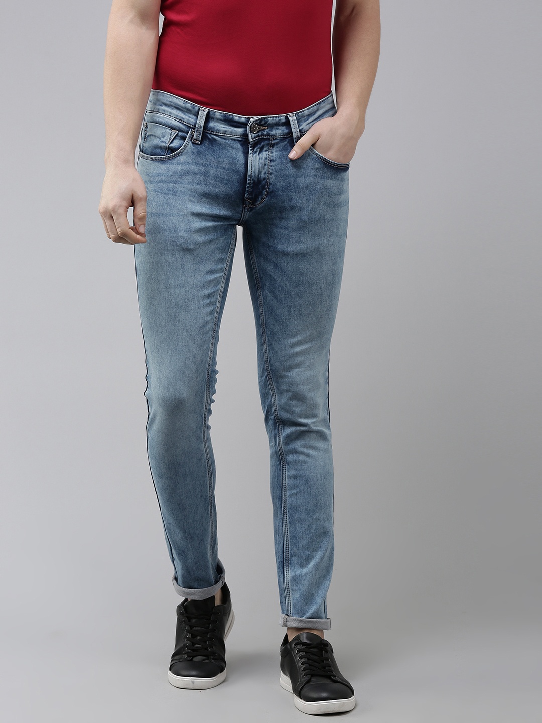 

SPYKAR Men Blue Skinny Fit Low-Rise Heavy Fade Stretchable Jeans