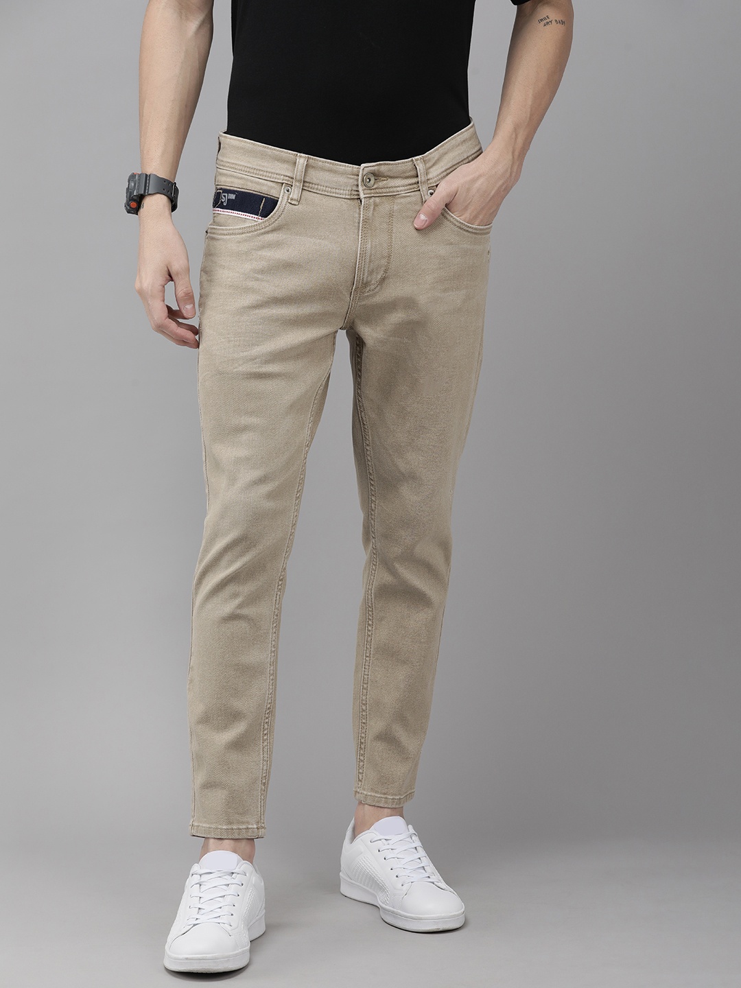 

SPYKAR Men Khaki Kano Slim Fit Low Distress Stretchable Jeans