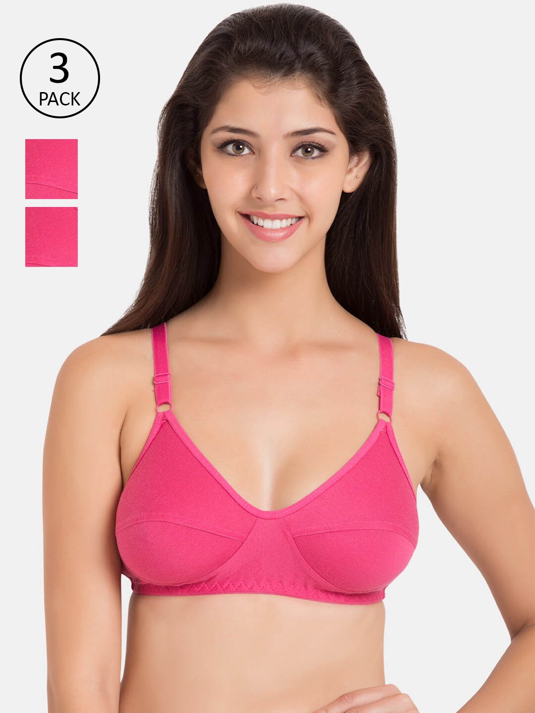 

Souminie Women Set of 3 Pink Solid Everyday Cotton Bra