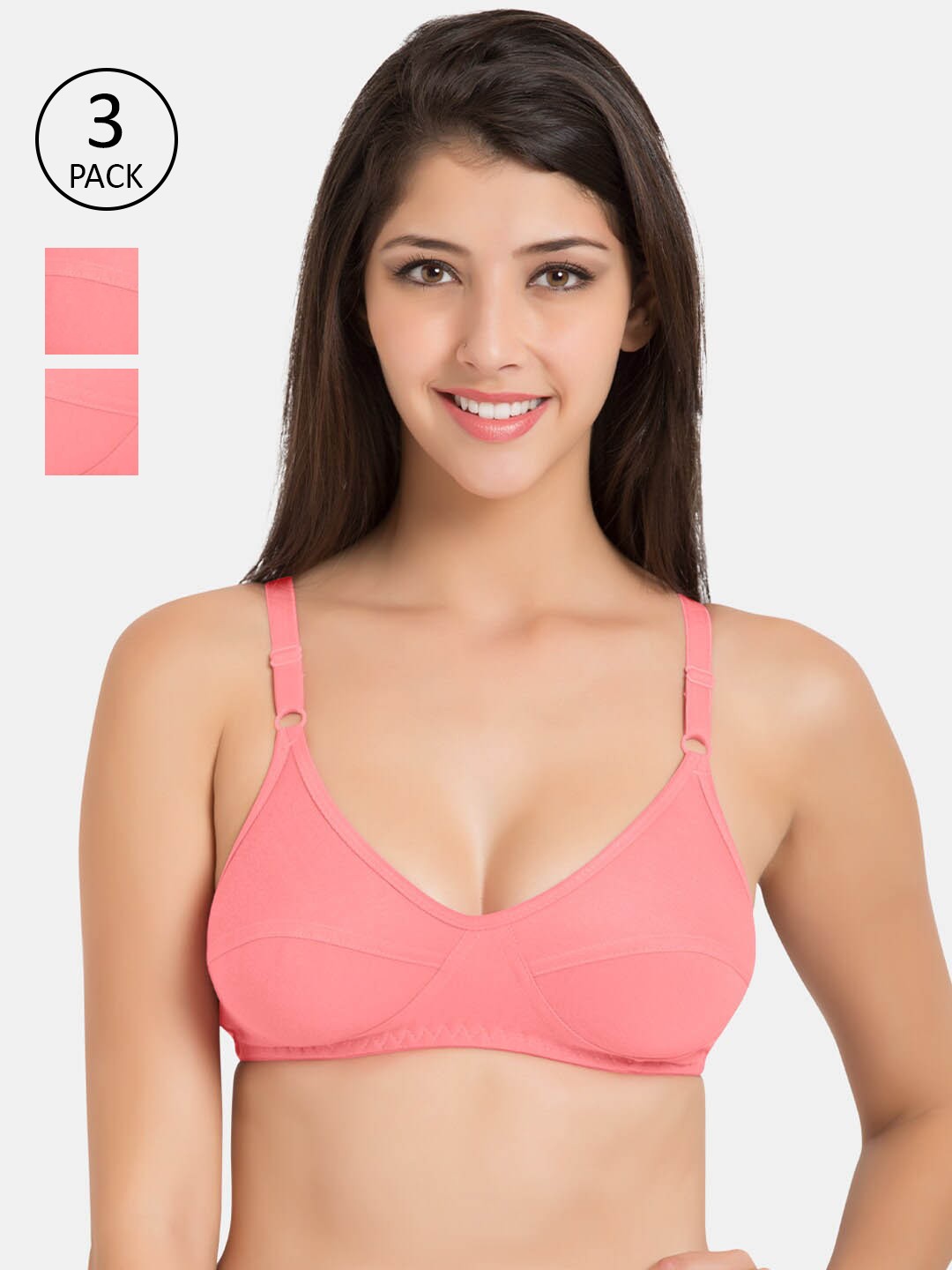 

Souminie Pack Of 3 Coral Cotton Everyday Bra
