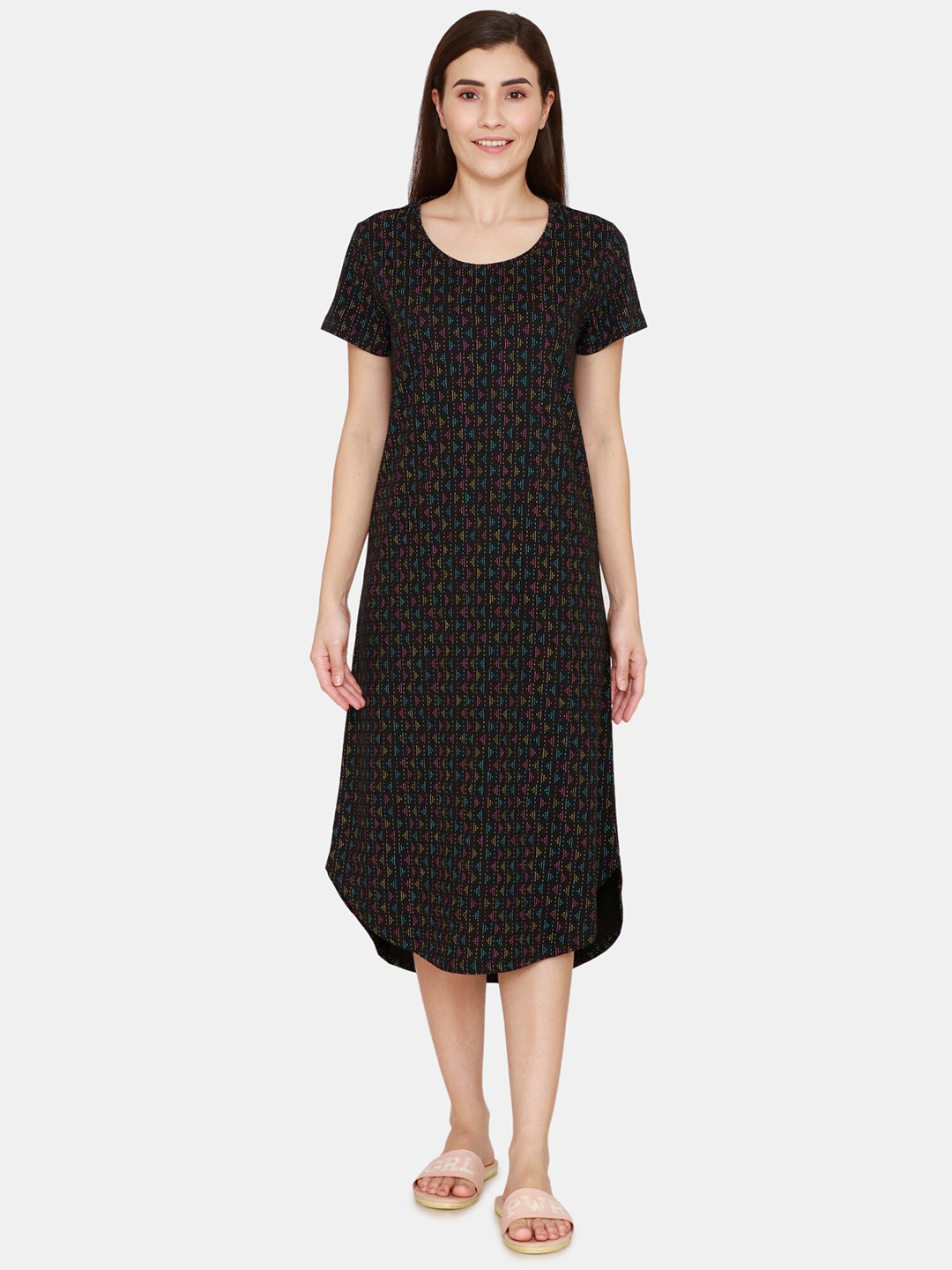 

Rosaline by Zivame Black Printed Nightdress