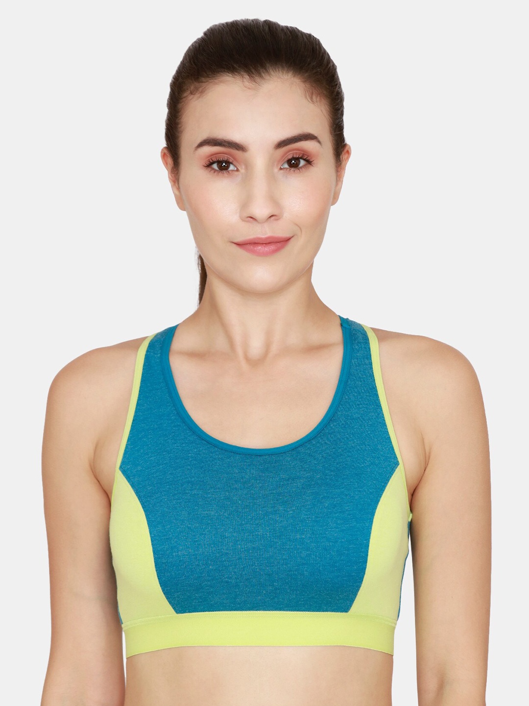 

Rosaline by Zivame Blue & Yellow Colourblocked Sports Bra