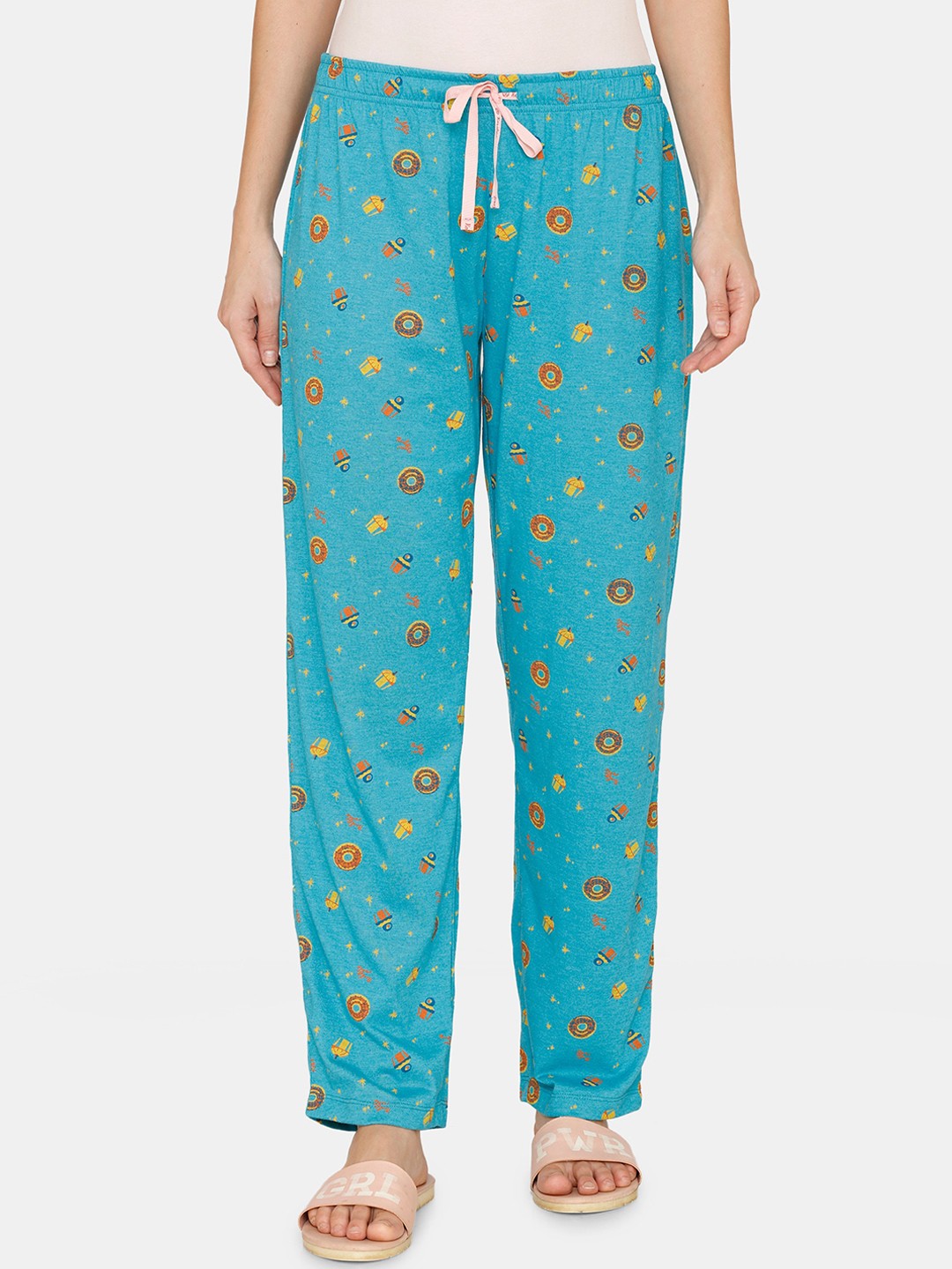 

Rosaline by Zivame Women Teal Green Printed Lounge Pants