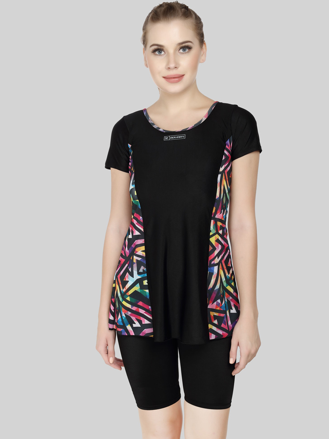 

ROVARS Women Black & Pink Printed A-Line Padded Pantsuit
