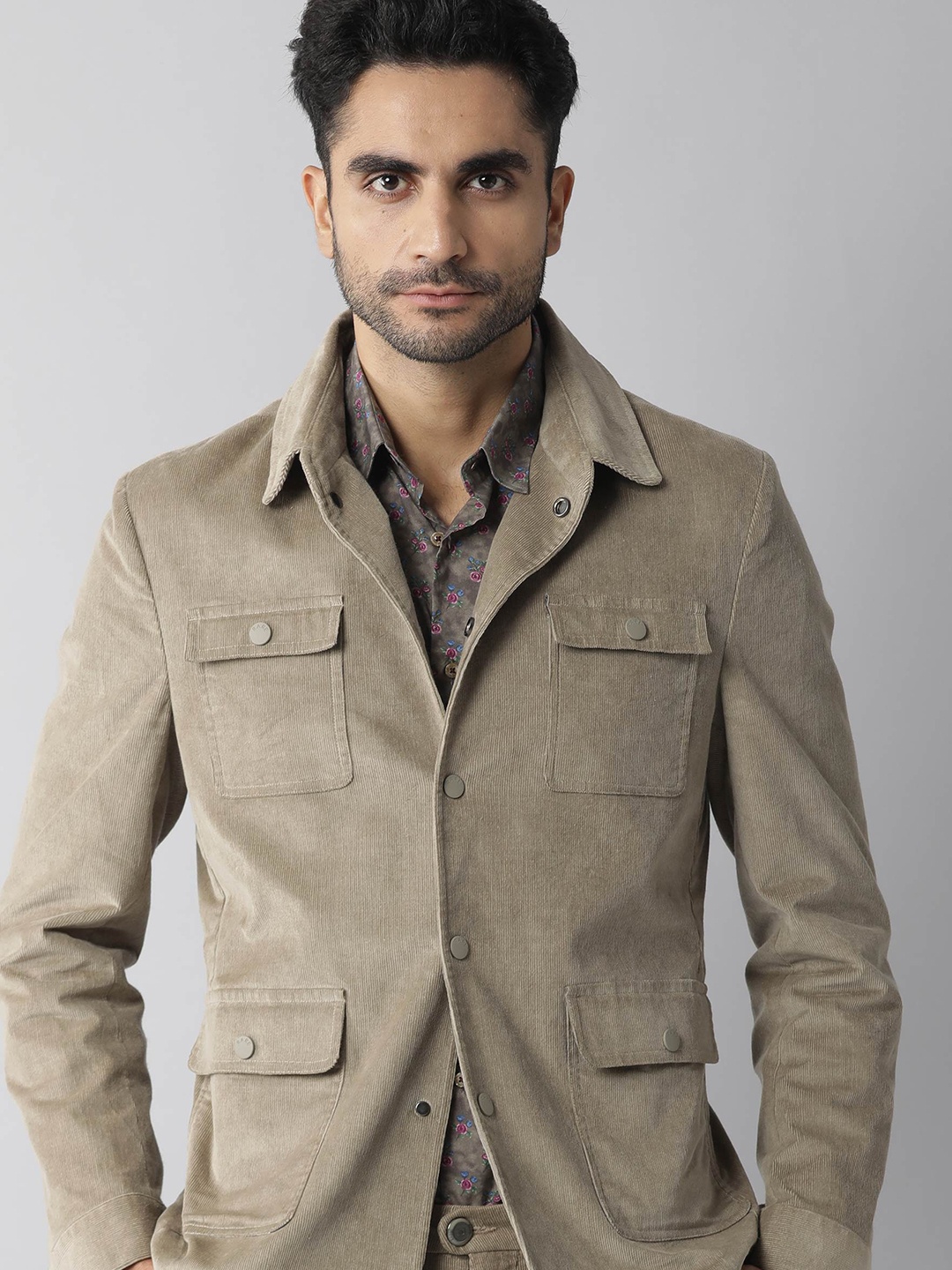 

RARE RABBIT Men Beige Corduroy Tailored Jacket