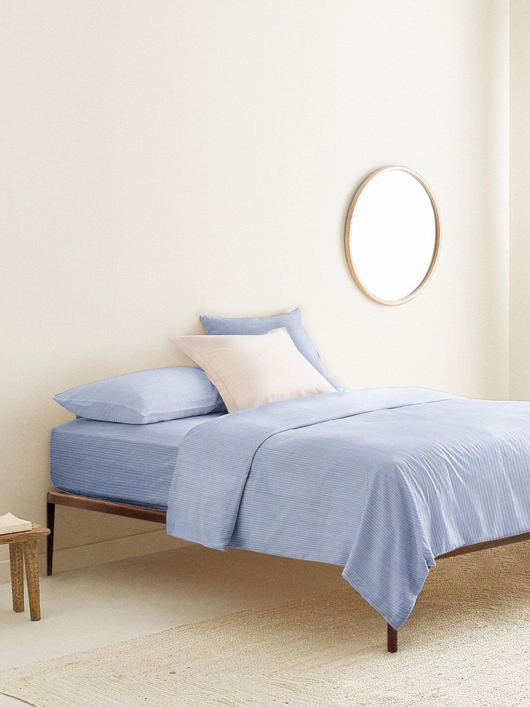 

THE BABY ATELIER Kids Blue Striped 300 TC Fitted Queen Bedsheet
