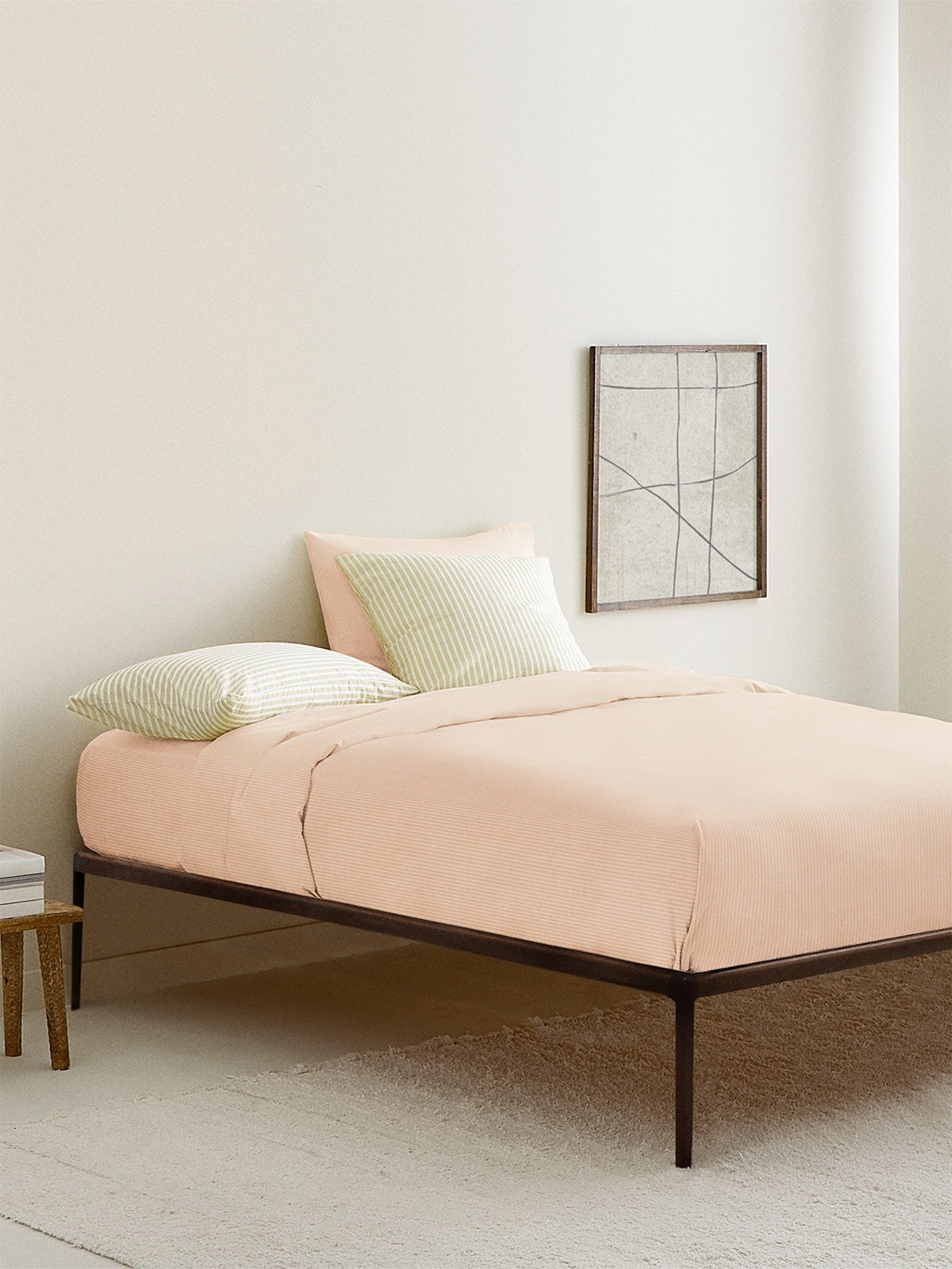

THE BABY ATELIER Orange Striped 300 TC Single Bedsheet