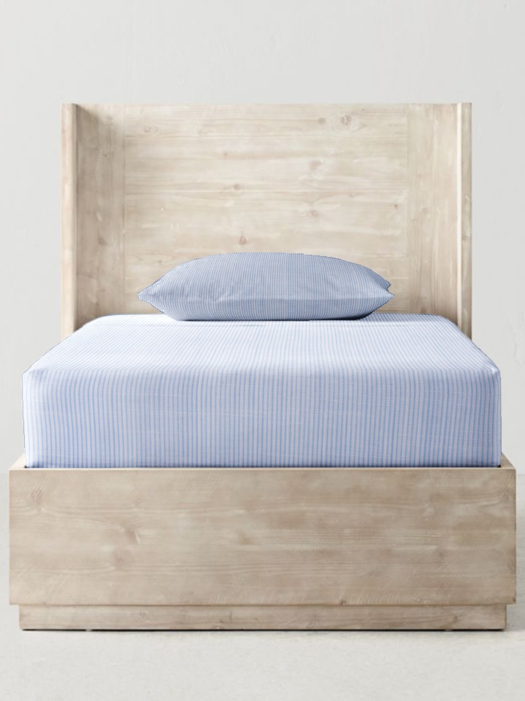 

THE BABY ATELIER Blue Striped 300 TC Single Bedsheet with 1 Pillow Covers