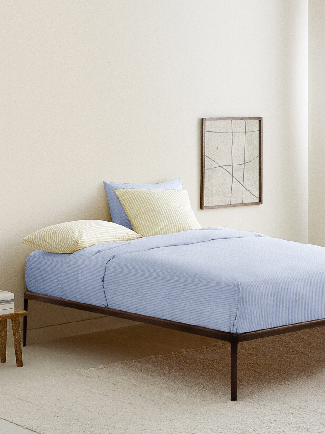 

THE BABY ATELIER Blue & White Striped 300 TC Single Bedsheet