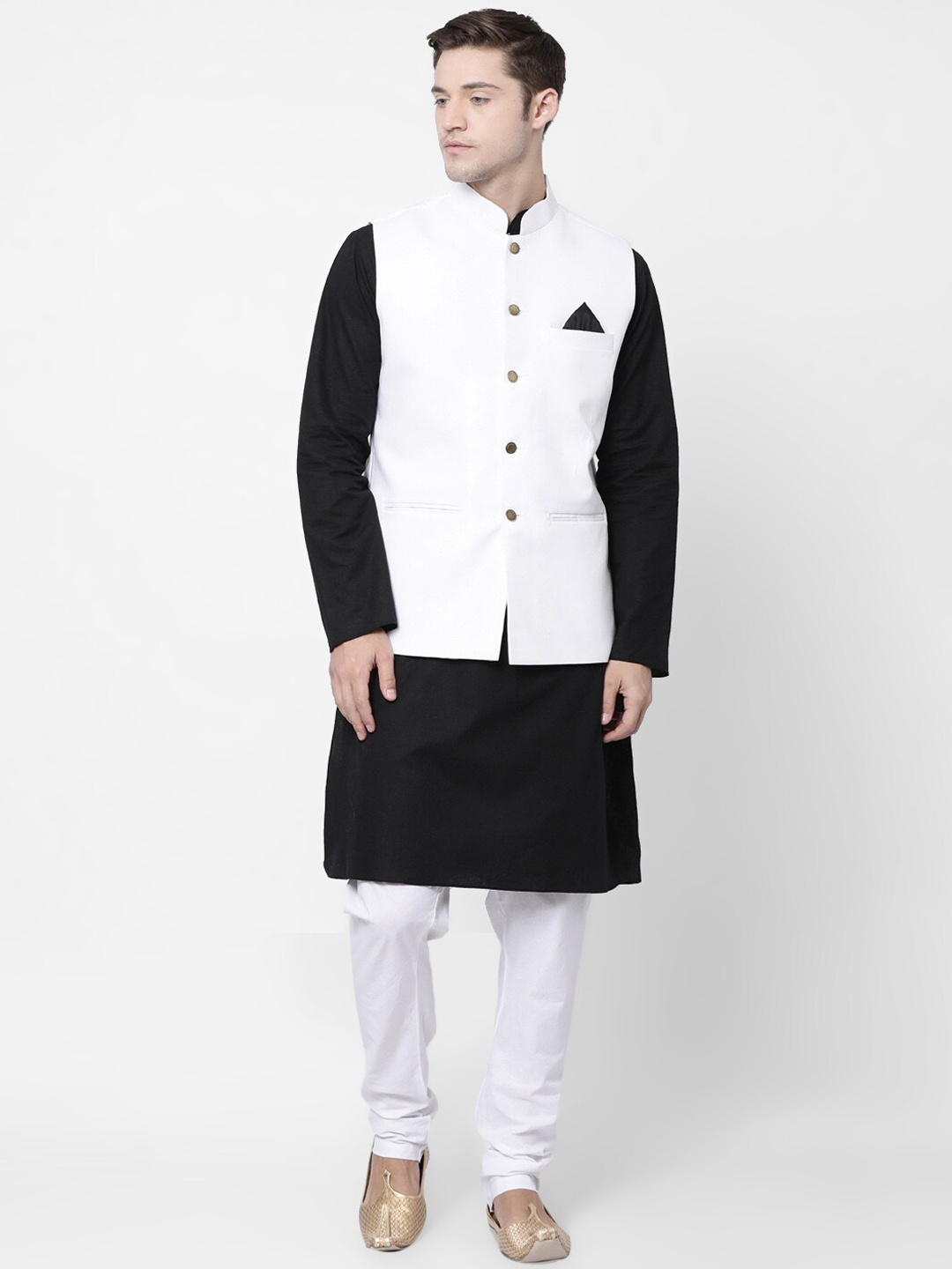 

TABARD Men Black Regular Pure Cotton Kurta with Churidar & Nehru Jacket