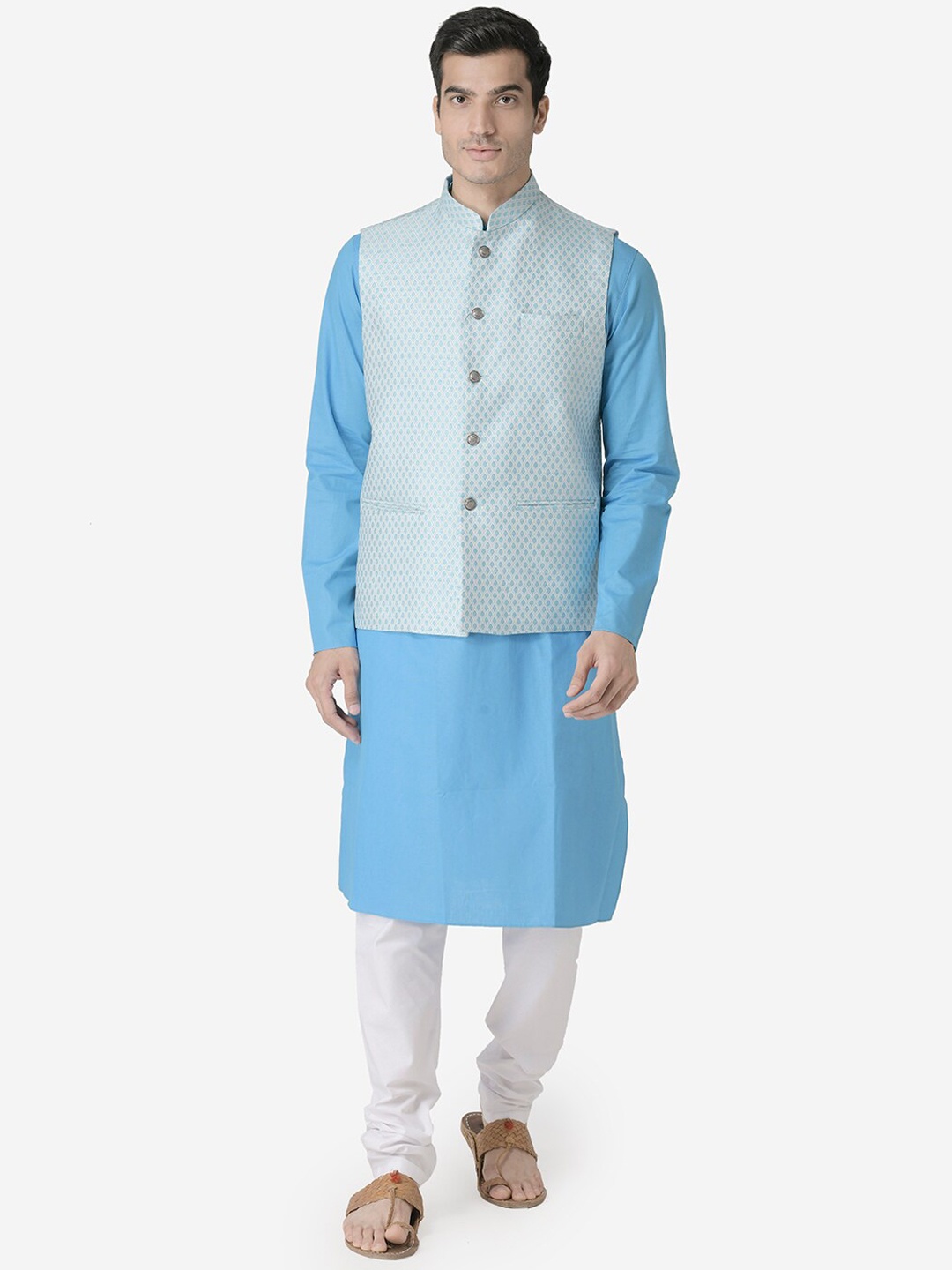 

TABARD Men Blue Regular Pure Cotton Kurta with Pyjamas and Nehru Jacket