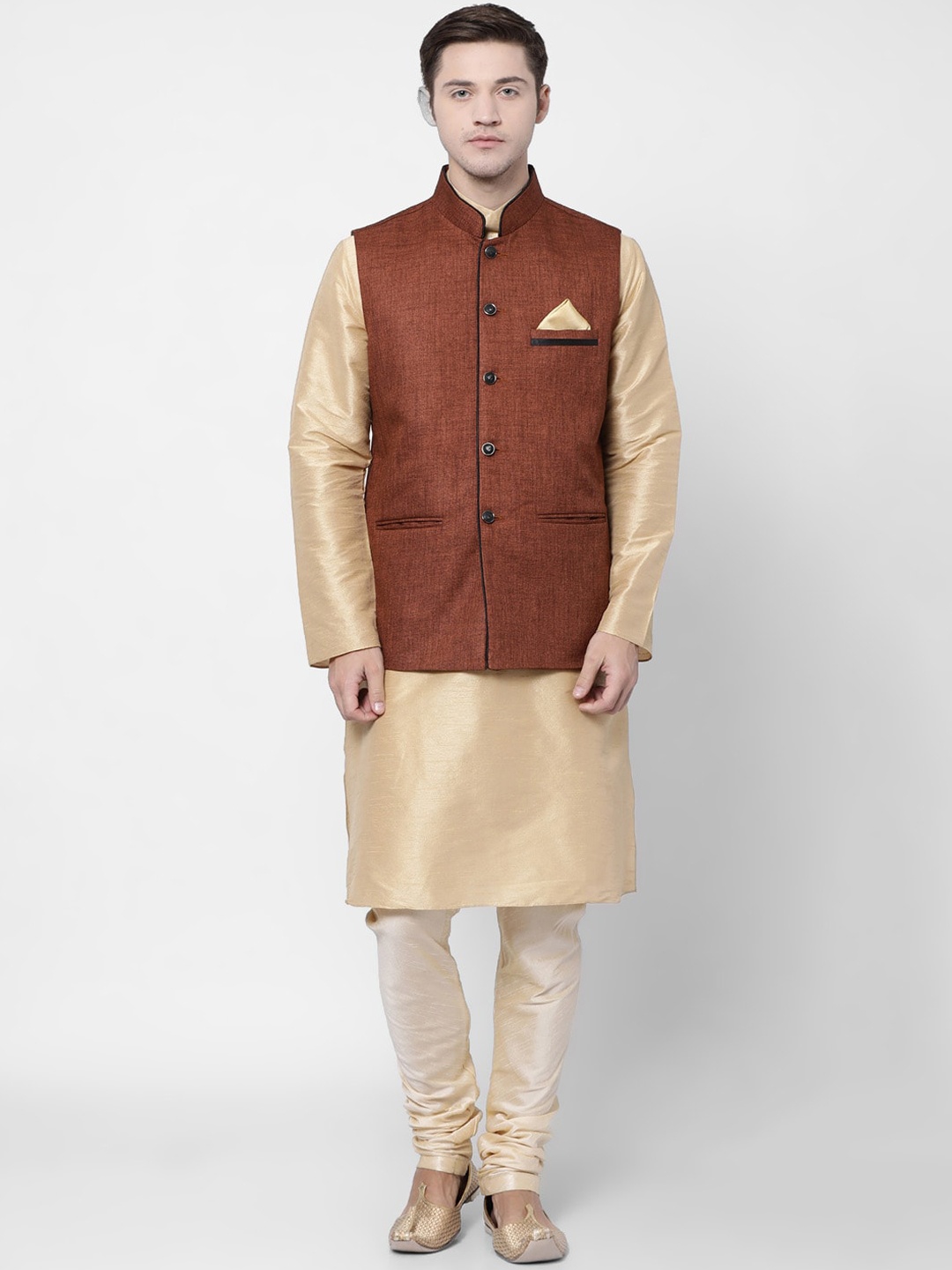 

TABARD Men Beige Regular Dupion Silk Kurta with Pyjamas and Nehru Jacket