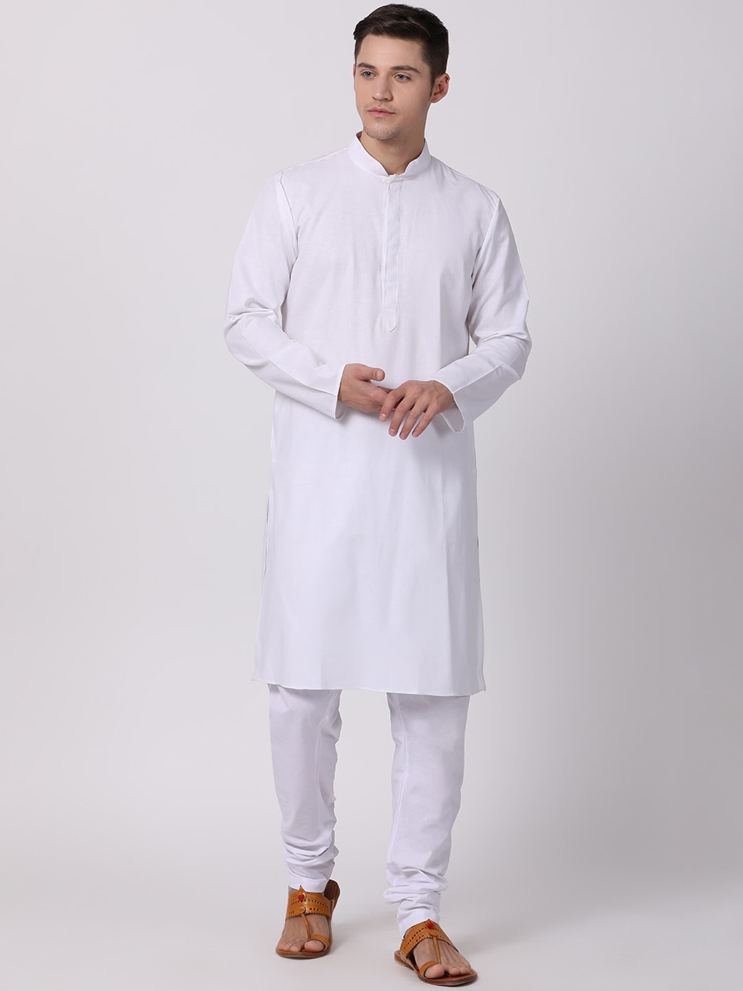 

TABARD Men White Regular Pure Cotton Kurta with Churidar and Nehru Jacket