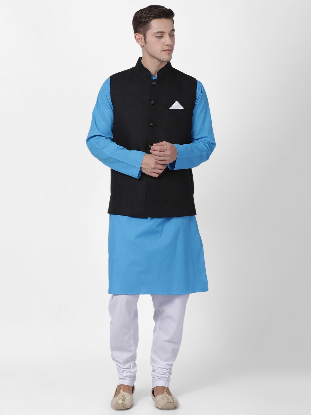 

TABARD Men Blue Regular Pure Cotton Kurta with Pyjamas and Nehru Jacket