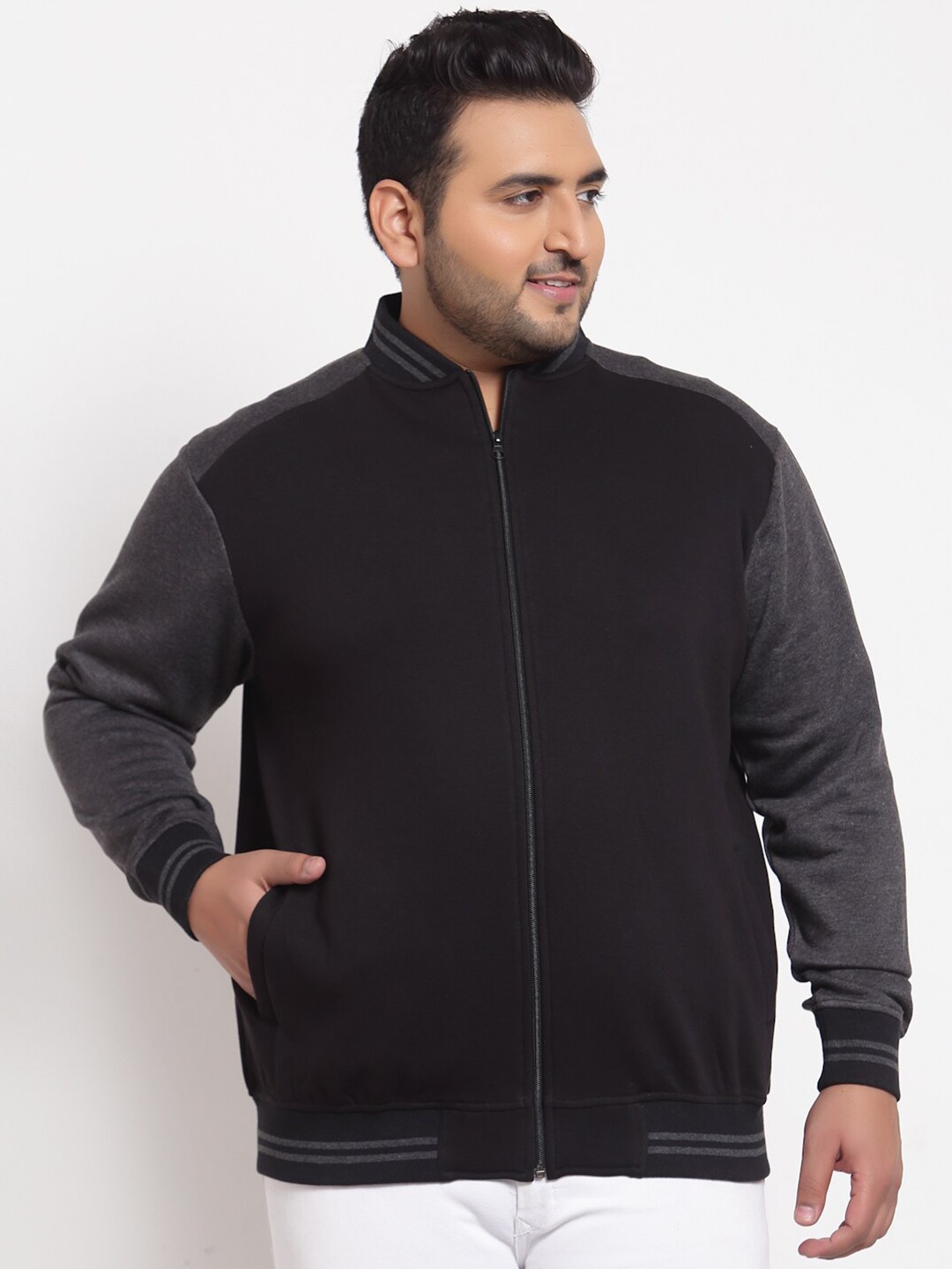 

plusS Men Black Solid Mock Collar Sweatshirt