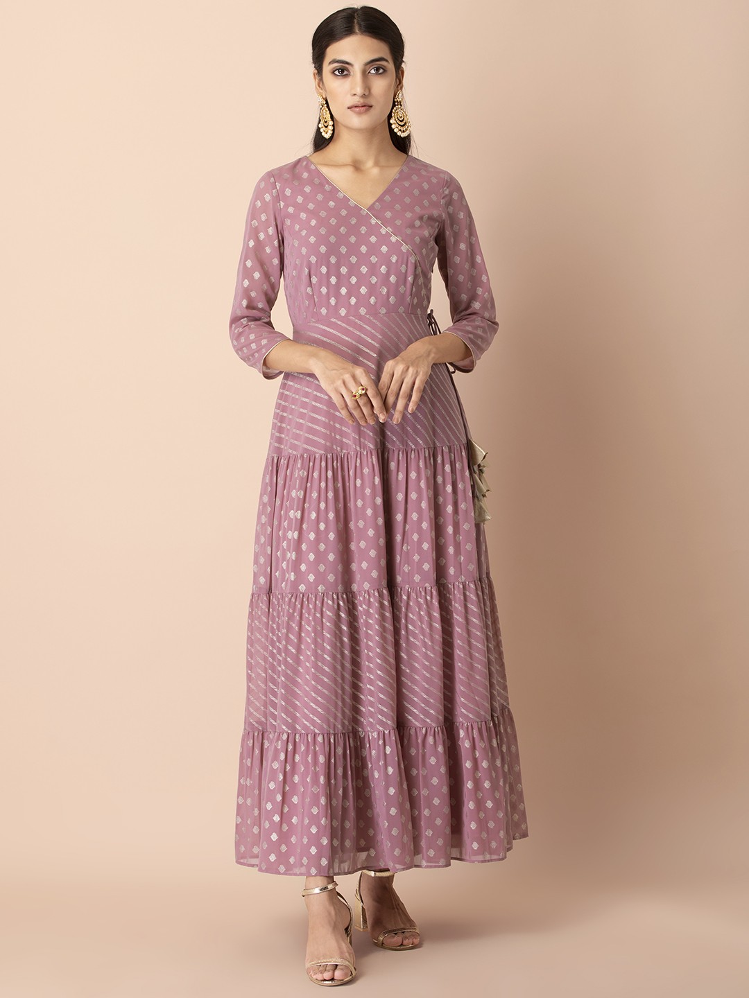 

INDYA Shraddha Kapoor Pink Ethnic Motifs Georgette Ethnic Maxi Dress