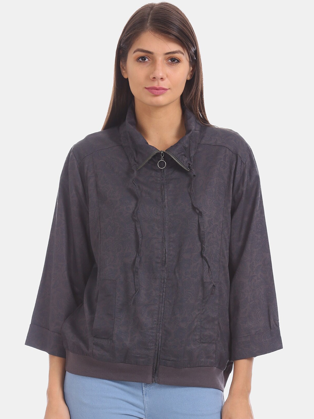 

Cherokee Women Grey & Blue Paisley Printed Tailored Jacket
