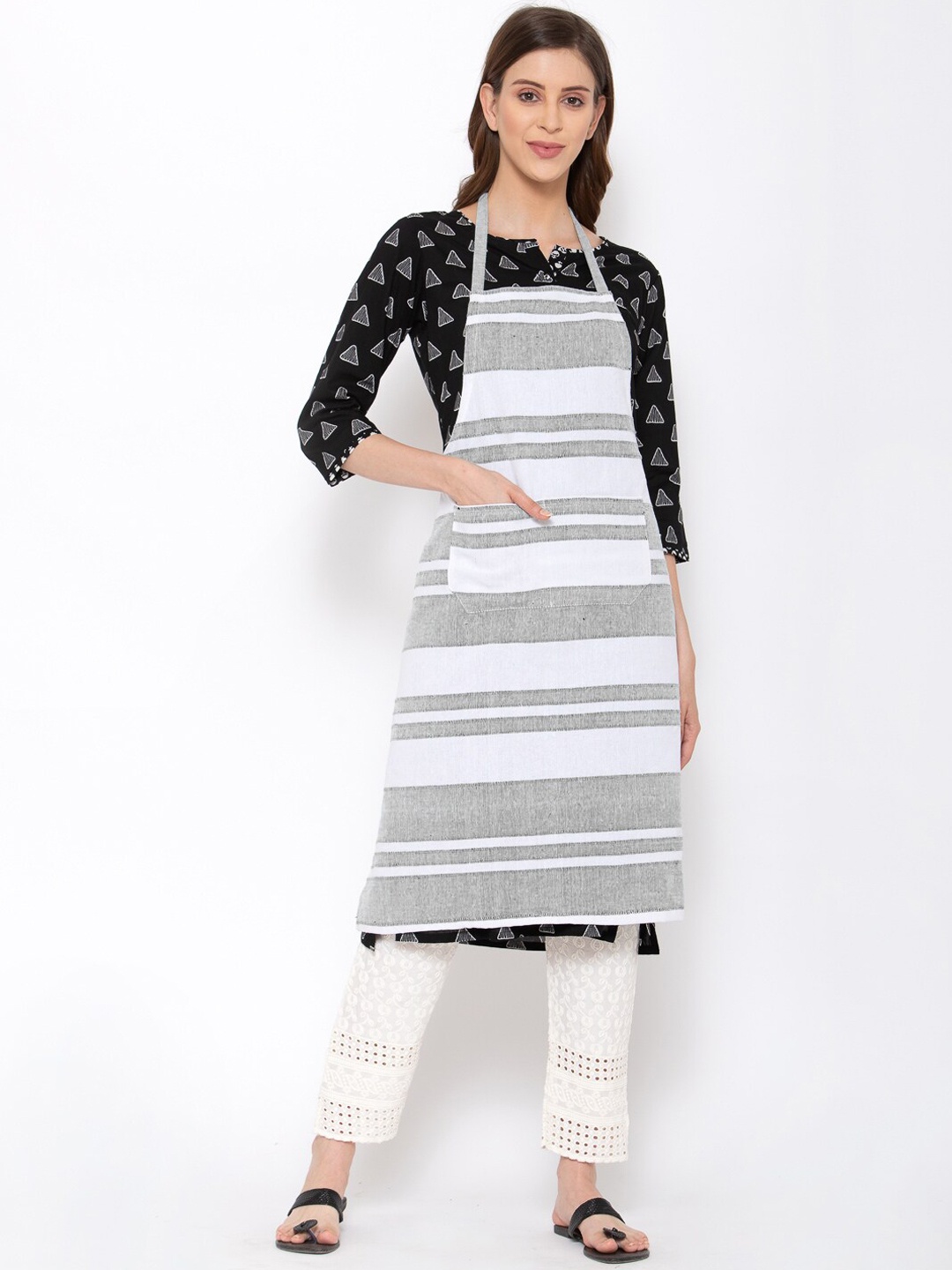

KLOTTHE Unisex Grey Striped Pure Cotton Apron